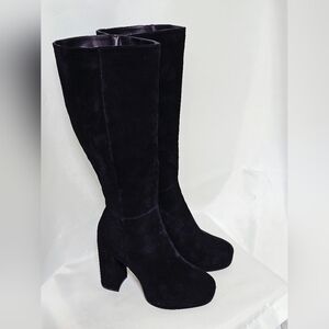 Steve Madden Marcello Platform Suede Knee-High Boots, Size 7.5M, Black
